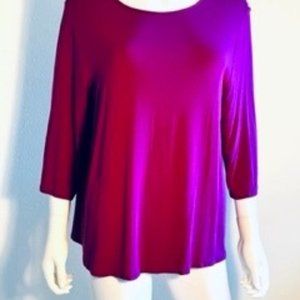 J Jill Wearever Collection Round Neck 3/4 Sleeve, Magenta Pink Purple  Top,  L